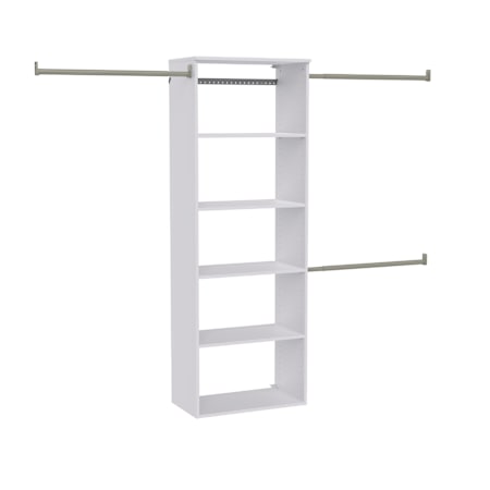 ClosetMaid SuiteSymphony 81"-121" Wide Wall Mount Floating Closet System Tower Organizer with 6 Shelves - For Closets 7-10 Ft Wide White